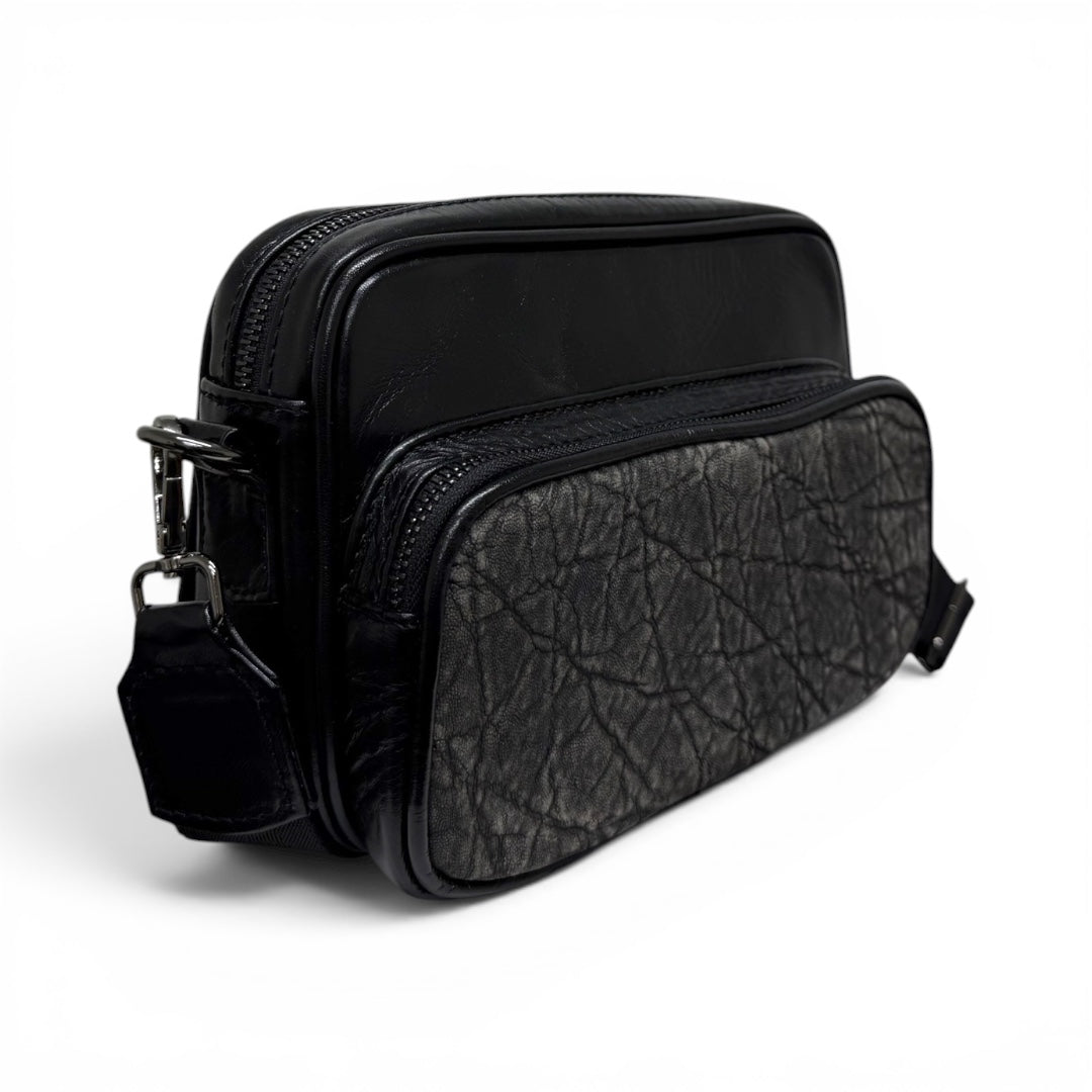 Crossbody Mónaco piel negro acerado / piel elefante