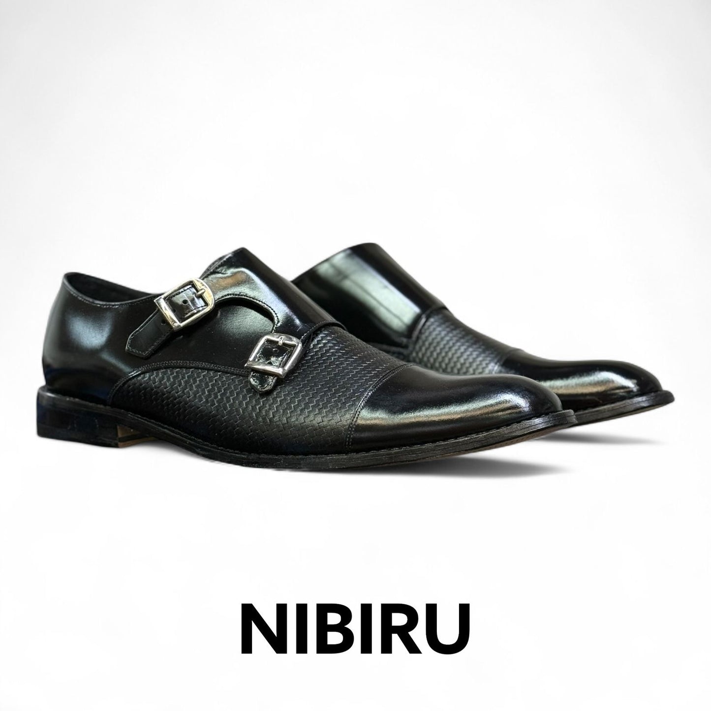 Zapato de piel doble monkstrap negro