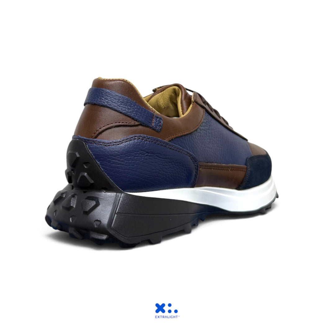 sneaker de piel coñac venado azul gamuza navy 20k extralight