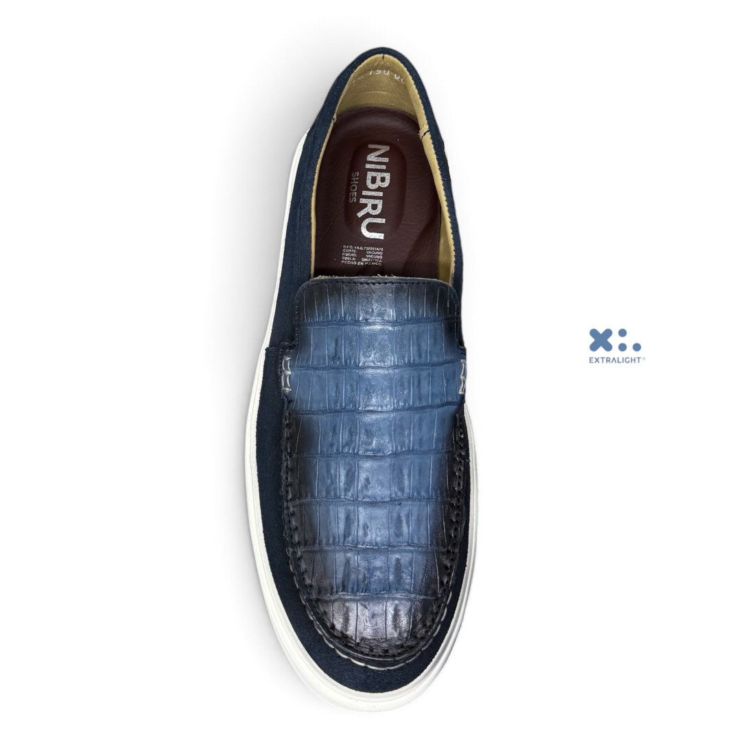 Loafers 15k cocodrilo cayman blue low / gamuza marino