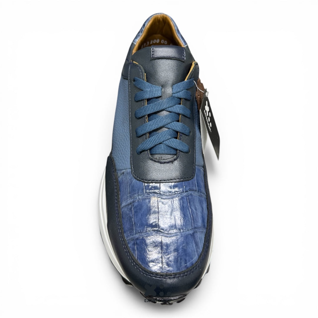 sneaker de piel venado aplicacion piel cocodrilo color azul rey mod 20k