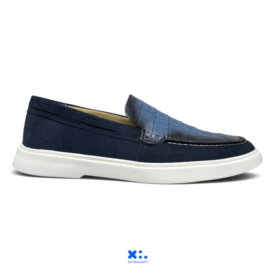 Loafers 15k cocodrilo cayman blue low / gamuza marino