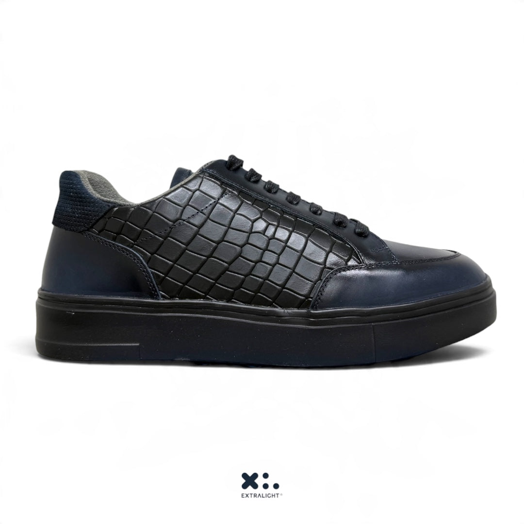 sneaker de piel / alligator skin print bleu intense