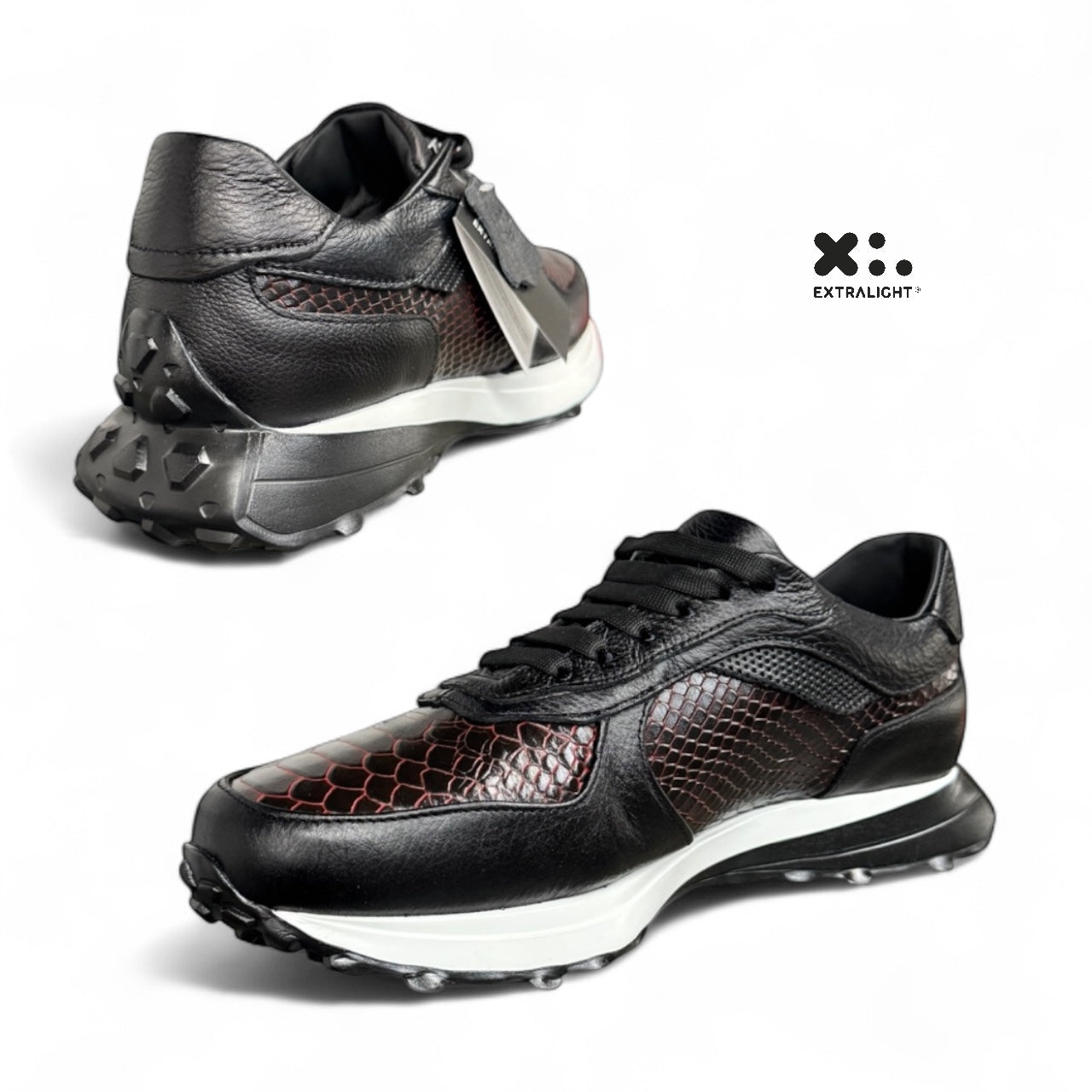 sneaker de piel negro skin print snake Python 20k15 extralight