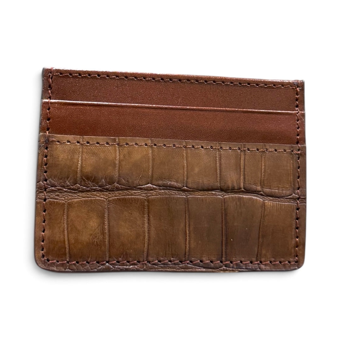 tarjetero de piel vacuno / cocodrilo alligator American cognac v2