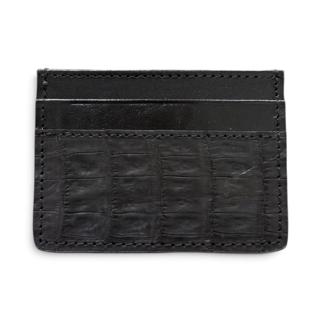 tarjetero de piel exotica cocodrilo cayman black mate