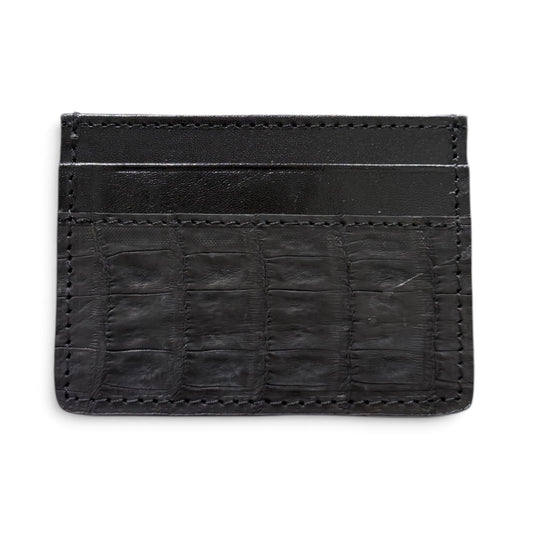 tarjetero de piel exotica cocodrilo cayman black mate