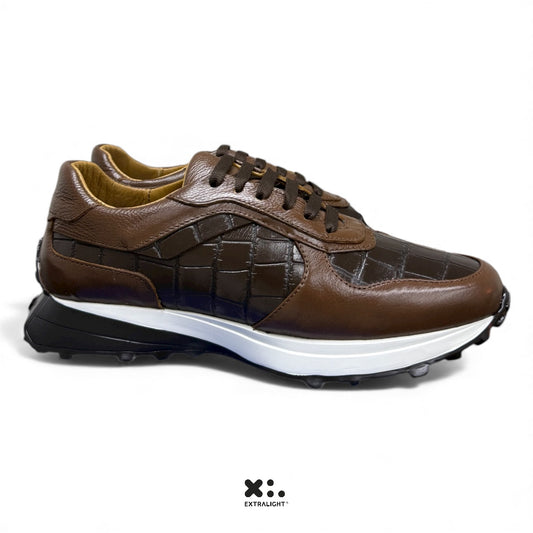 sneaker de piel coffe skin print alligator 20k15 extralight