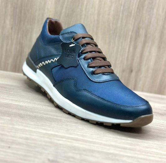 tenis de piel azul napa navy / bordo artesanal mod 6001