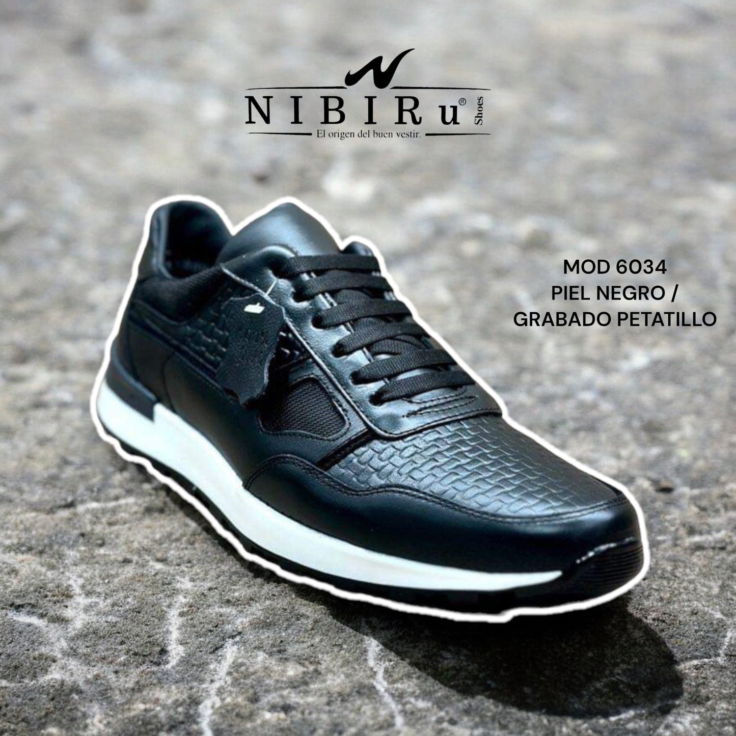 tenis de piel negro napa / grabado petatillo mod 6034