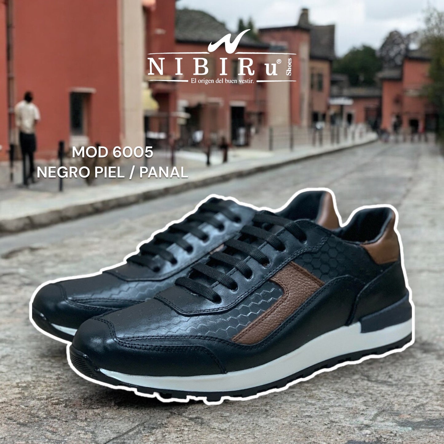 tenis de piel negro / cafe piel kin mod 6005