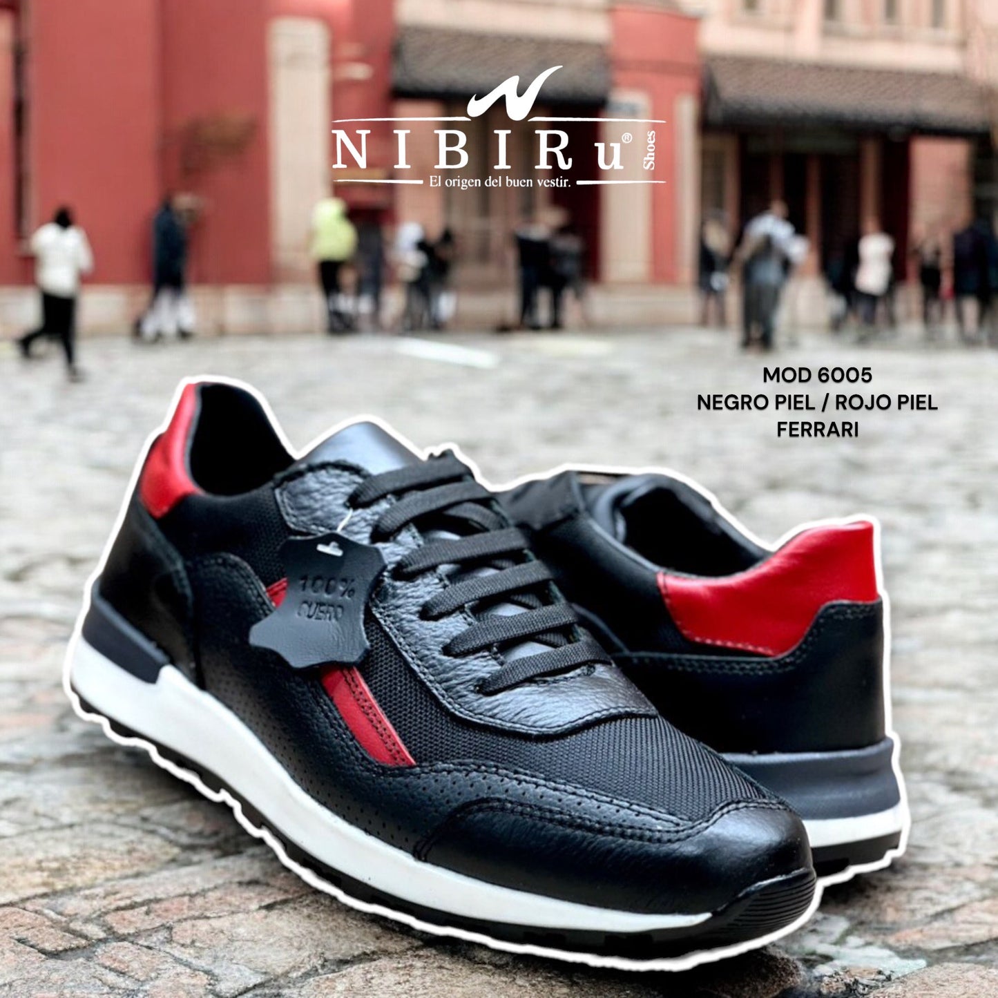 tenis de piel negro / piel rojo ferrari mod 6005