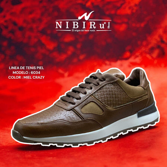 tenis de piel shedron miel crazy / grabado petatillo 6034