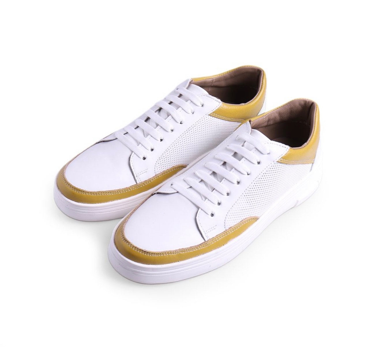 tenis de piel blanco / piel amarillo limon  mod 9002