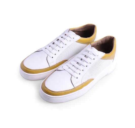 tenis de piel blanco / piel amarillo limon  mod 9002