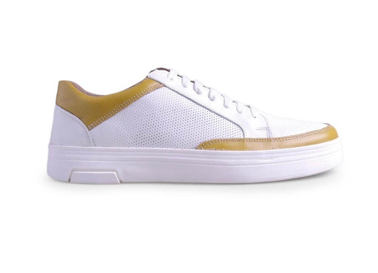 tenis de piel blanco / piel amarillo limon  mod 9002