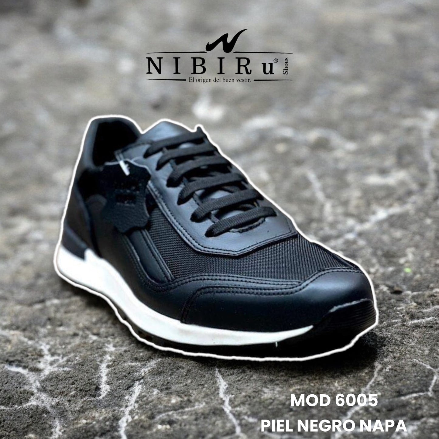 tenis de piel negro napa / lona poliester flex mod 6005