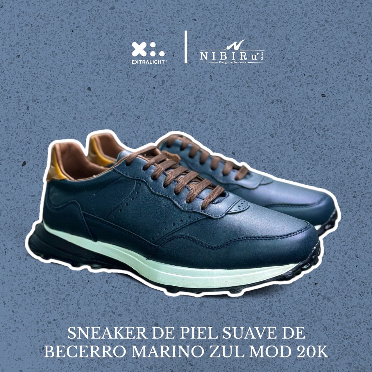 sneaker de piel napa color blue marino mod 6010 modelo boston