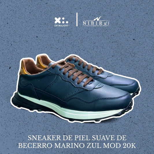 sneaker de piel napa color blue marino mod 6010 modelo boston