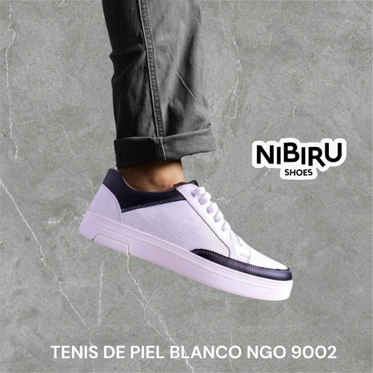 tenis de piel napa color blanco / piel negro puntos 9002