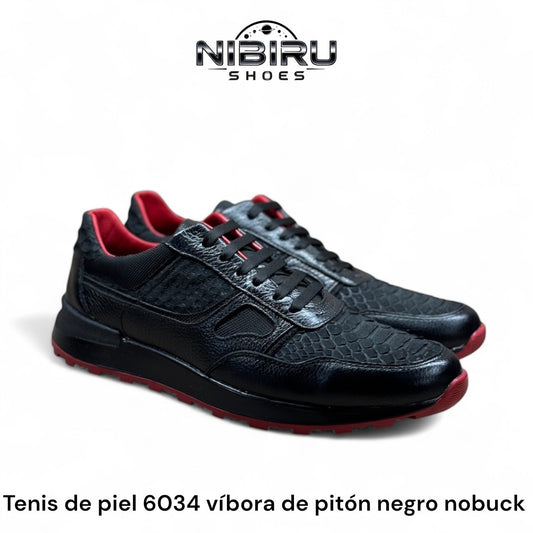 tenis de piel exotica snake piton negro mate nobuck / suela roja 6034