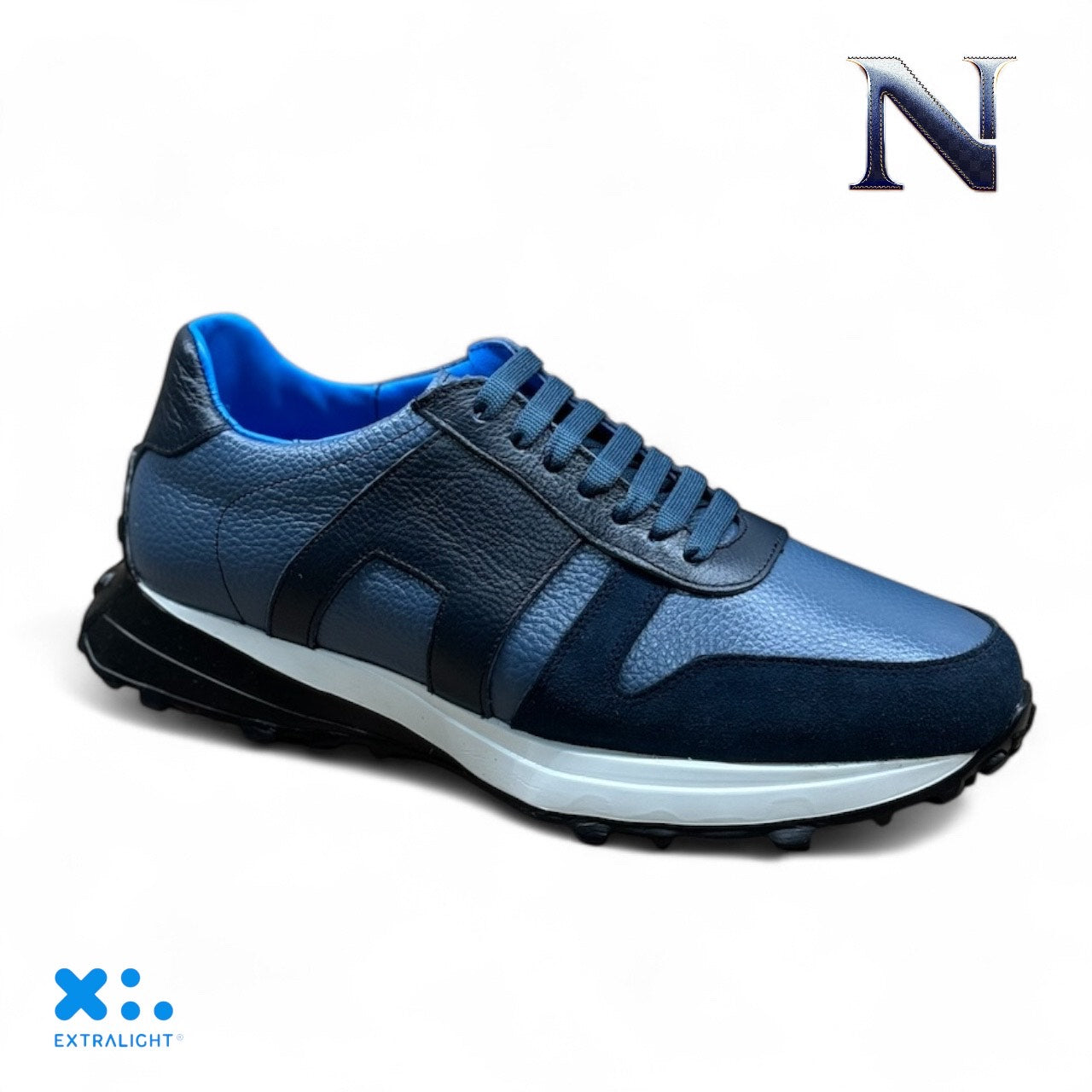 sneaker de piel napa blue jean pieles selectas de contraste  azul mod 10k08