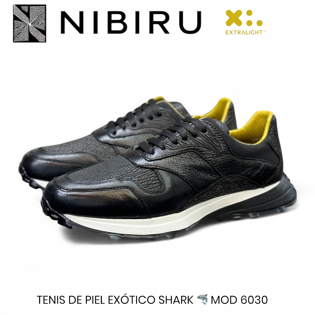 sneakers de piel becerro suave / piel de tiburon legit color negro carbon 6030