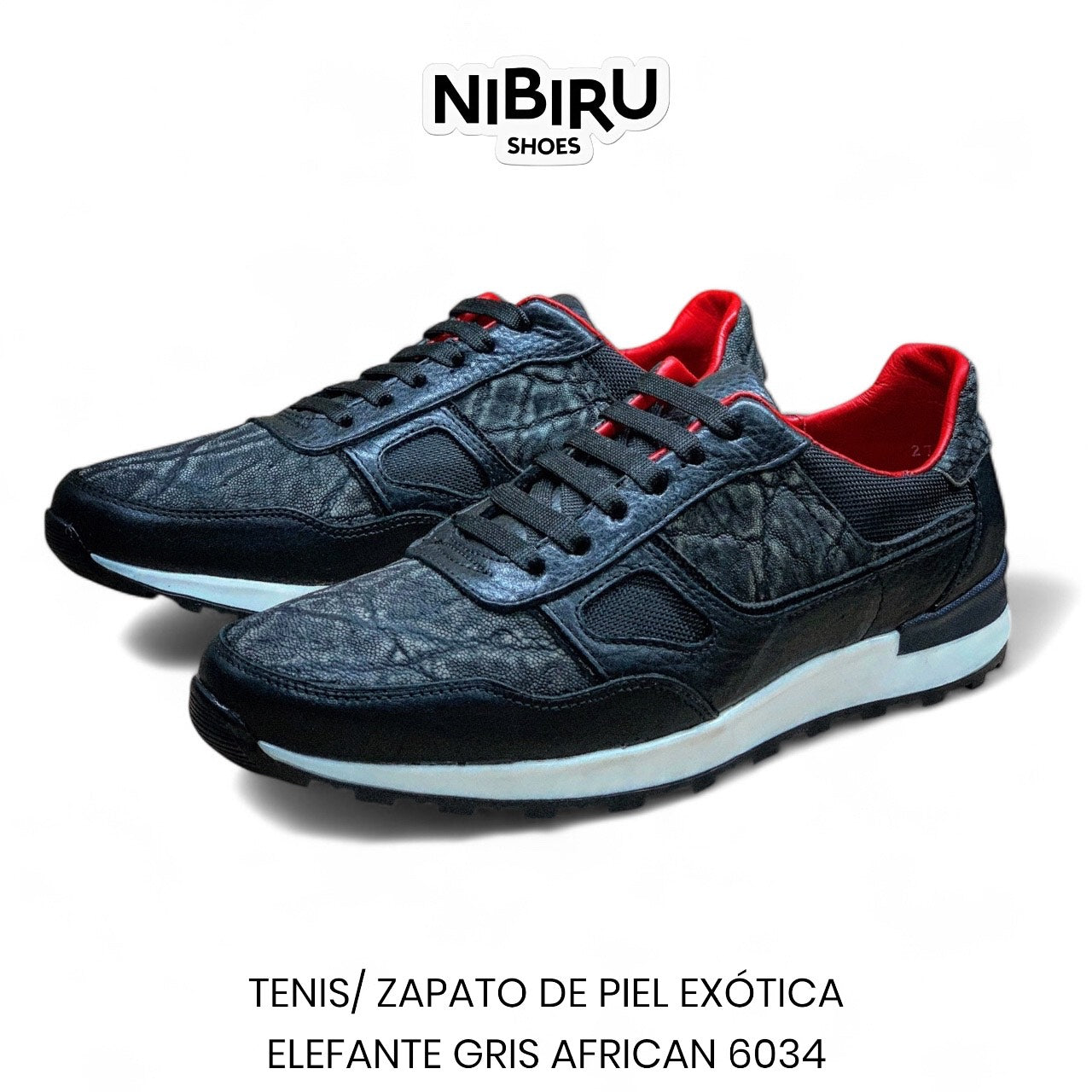 tenis de piel flother toro / piel negra legitima de elefante gris africano 6034