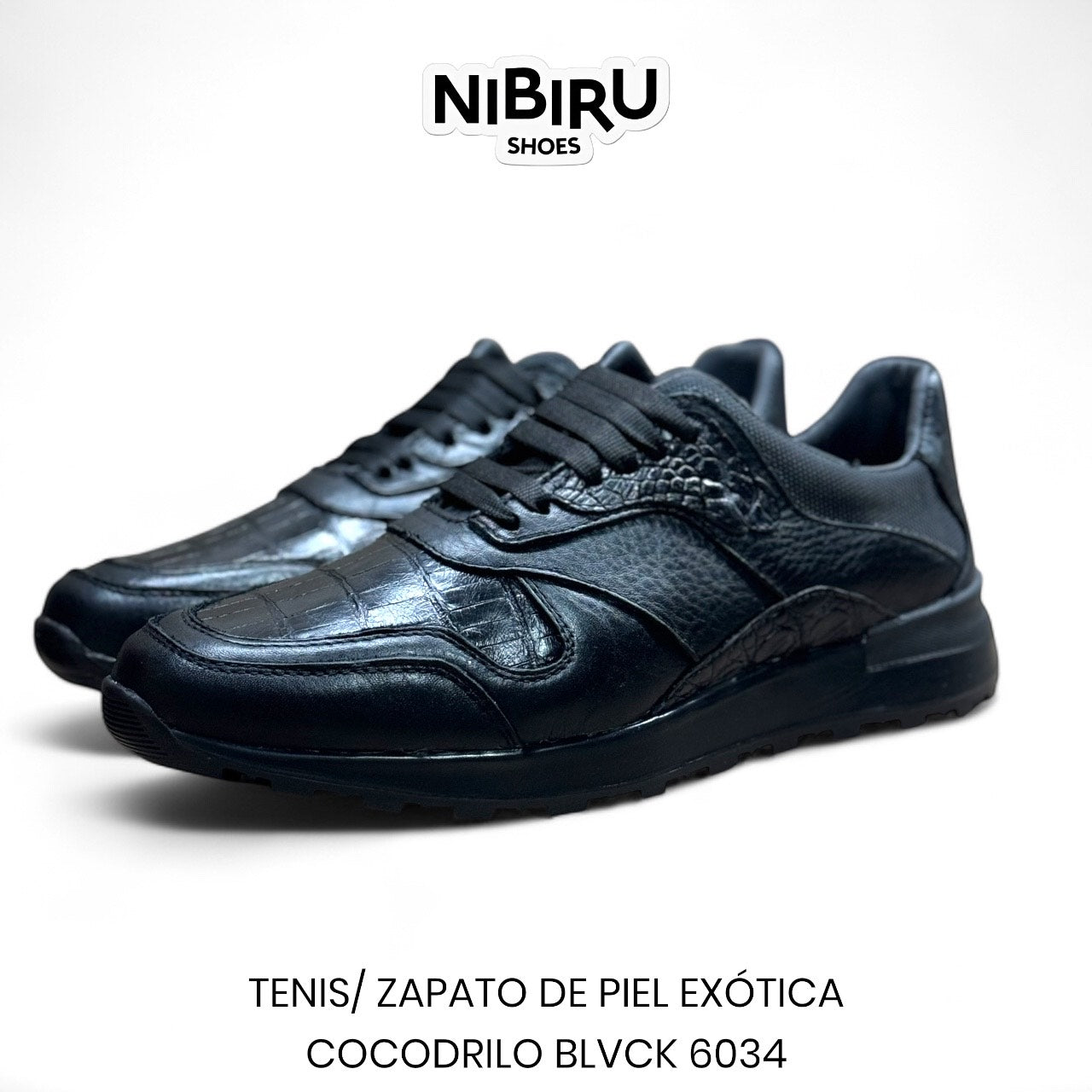 tenis de piel flother toro / piel legitima de cocodrilo black negro 6030