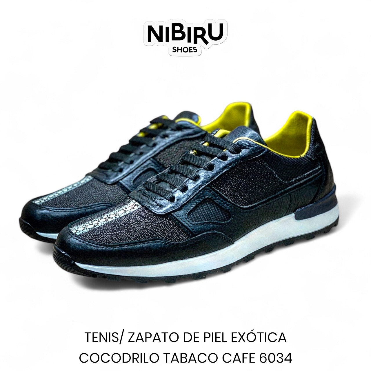 tenis de piel toro color ngro / piel legitima de mantarraya reyna 6034