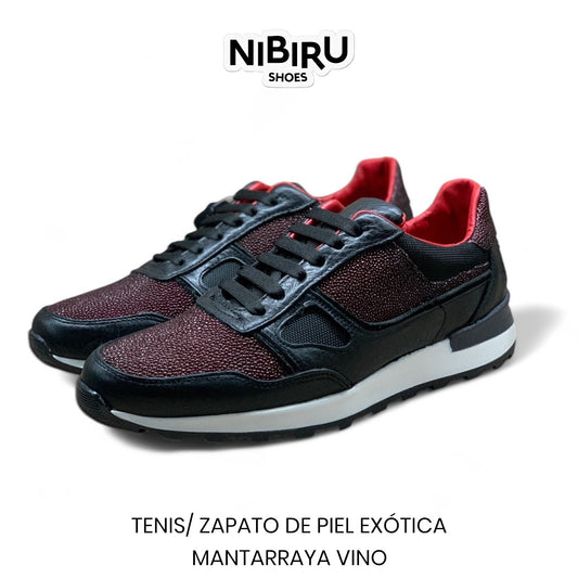 tenis de piel flother toro / piel legitima de mantarraya vino 6034