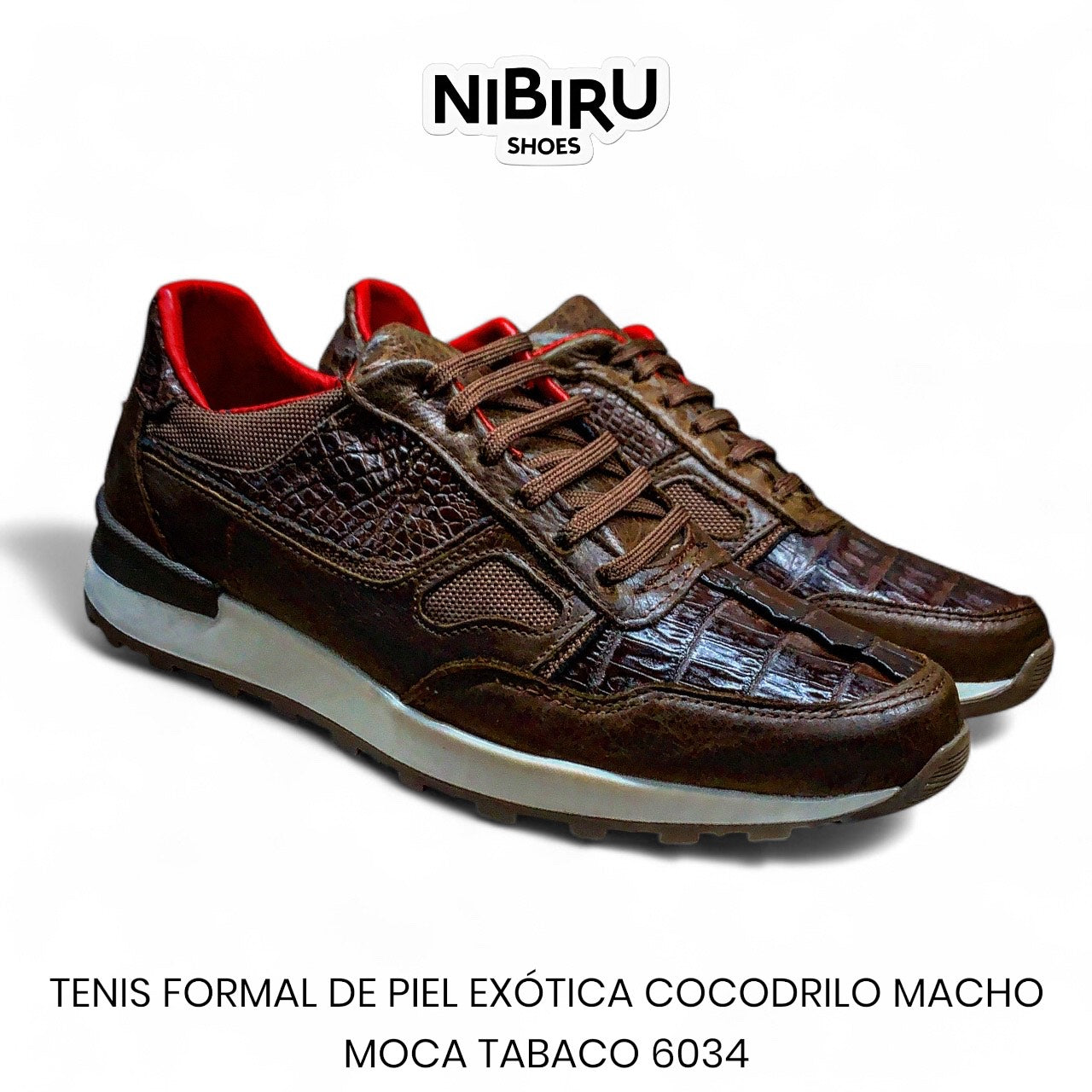 tenis de piel flother toro / piel legitima de cocodrilo color cafe moca forro ferarri 6034