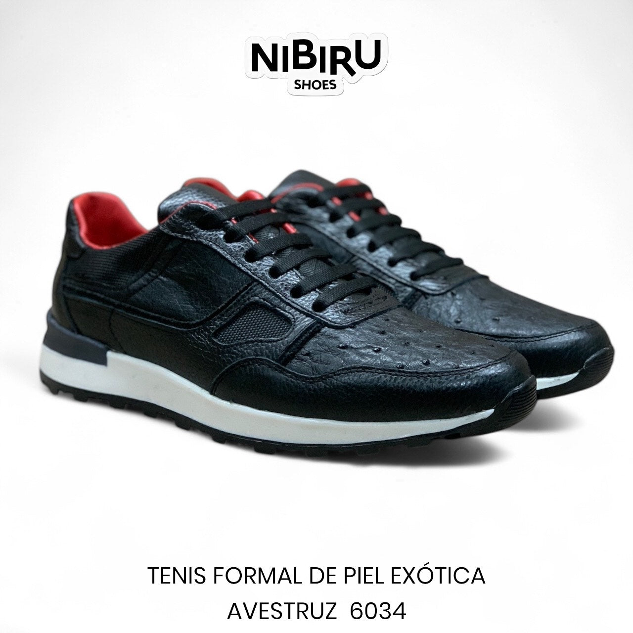 tenis de piel flother toro / piel legitima de avestruz negro 6034