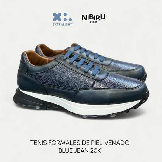 sneakers de piel venado azul marino con suela extraligera 20k