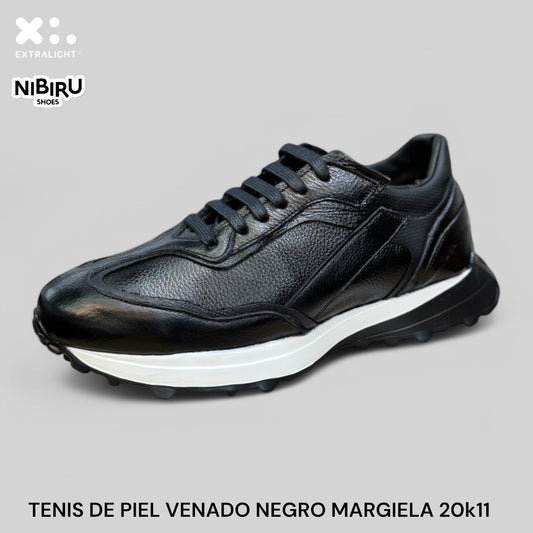 sneaker de piel de venado negro / napa piel mod 20k11 suela extraligera