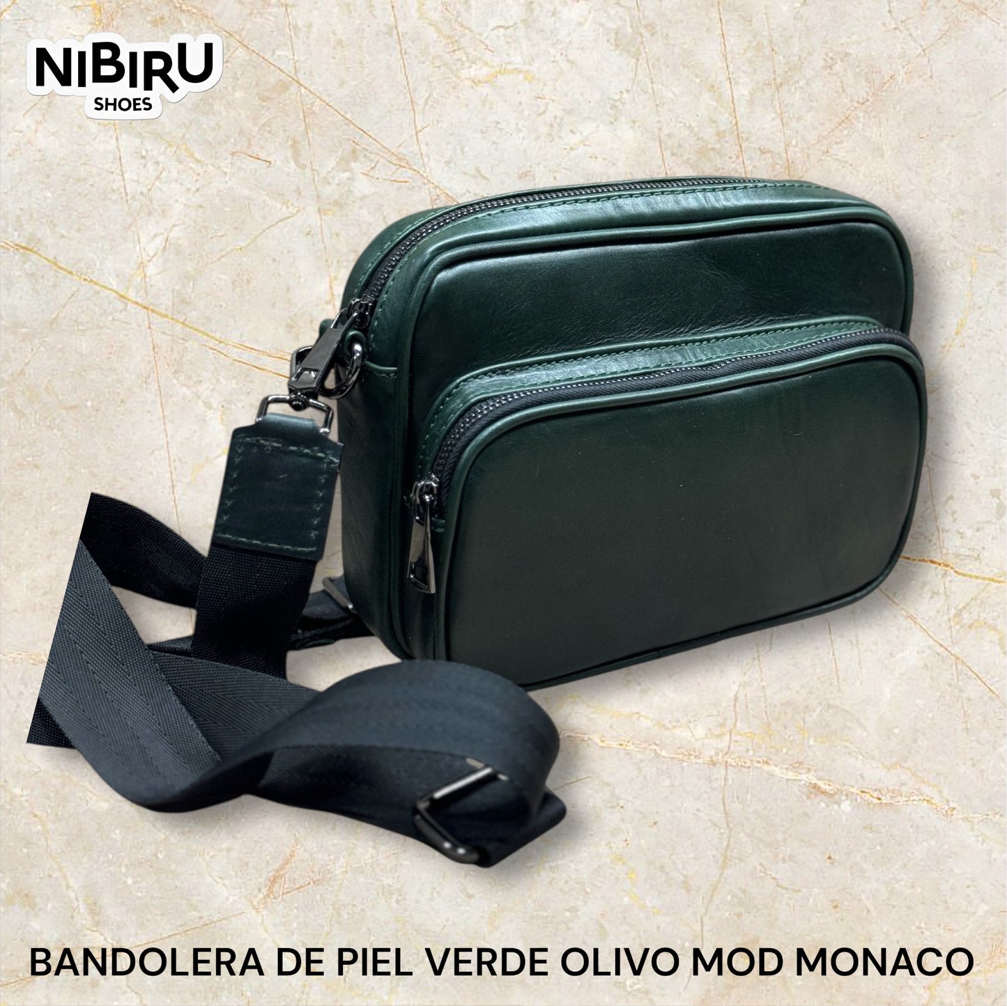 bandolera de piel cuero verde olivo mod monaco elegante y practica