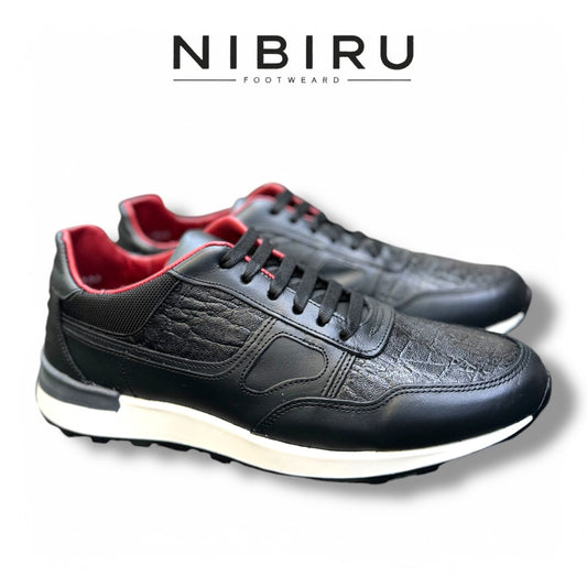 tenis de piel negro napa piel grabado exotico elefante 6034