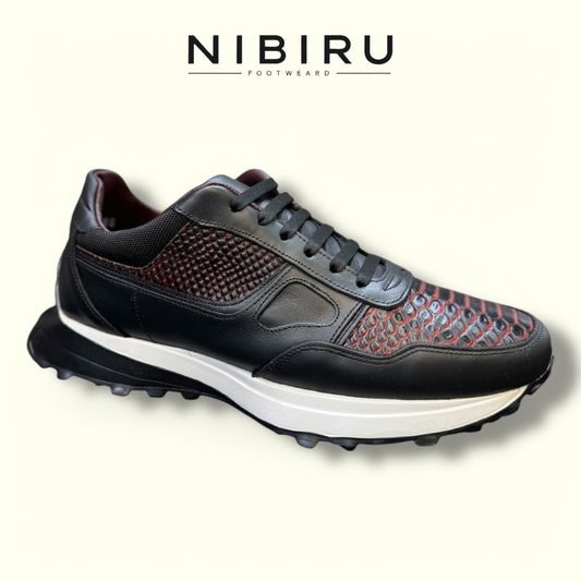 sneaker de piel grabado exotico snake piton black cherry negro napa 6034