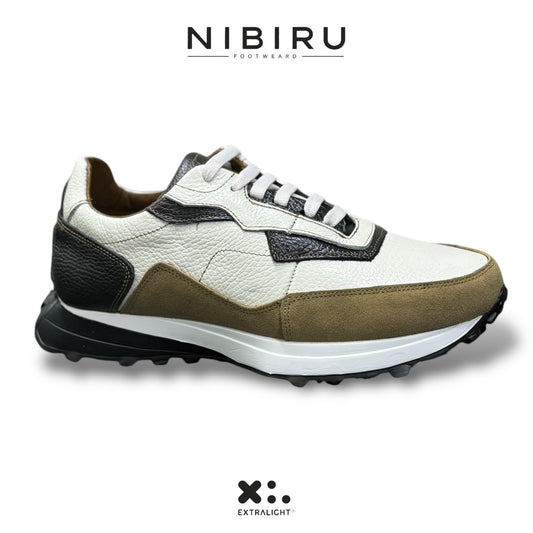 sneaker de piel flother perla & gris flother / gamuza arena mod 20k99