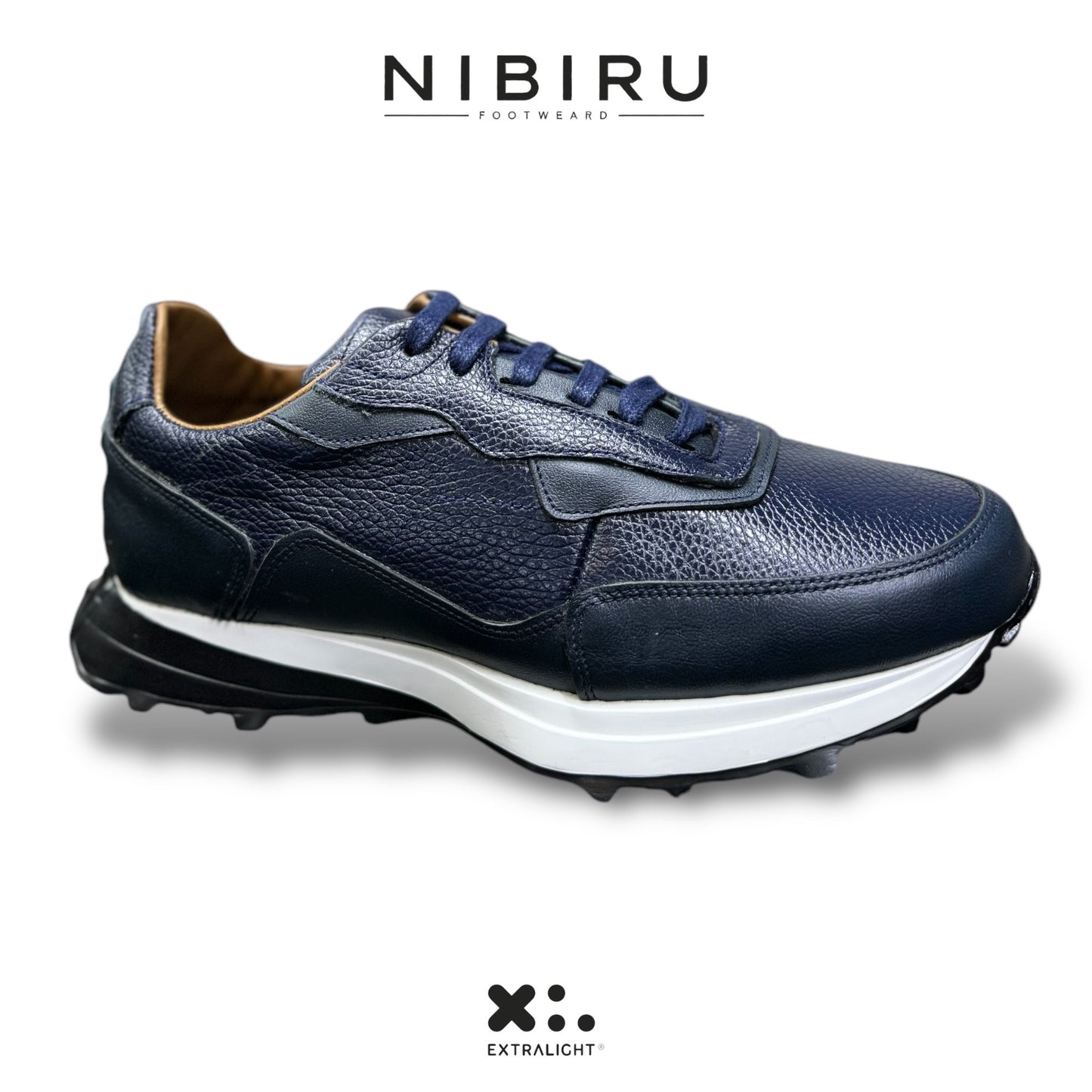 sneaker de piel flother contrastes en azul marino suela extraligera mod 20k99