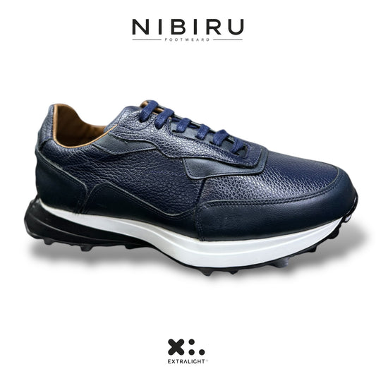 sneaker de piel flother contrastes en azul marino suela extraligera mod 20k99