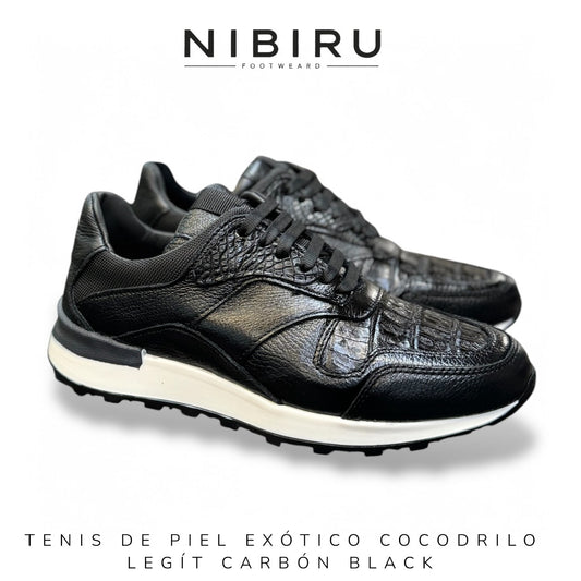 tenis de piel exotico cayman negro black carbon mod 6030