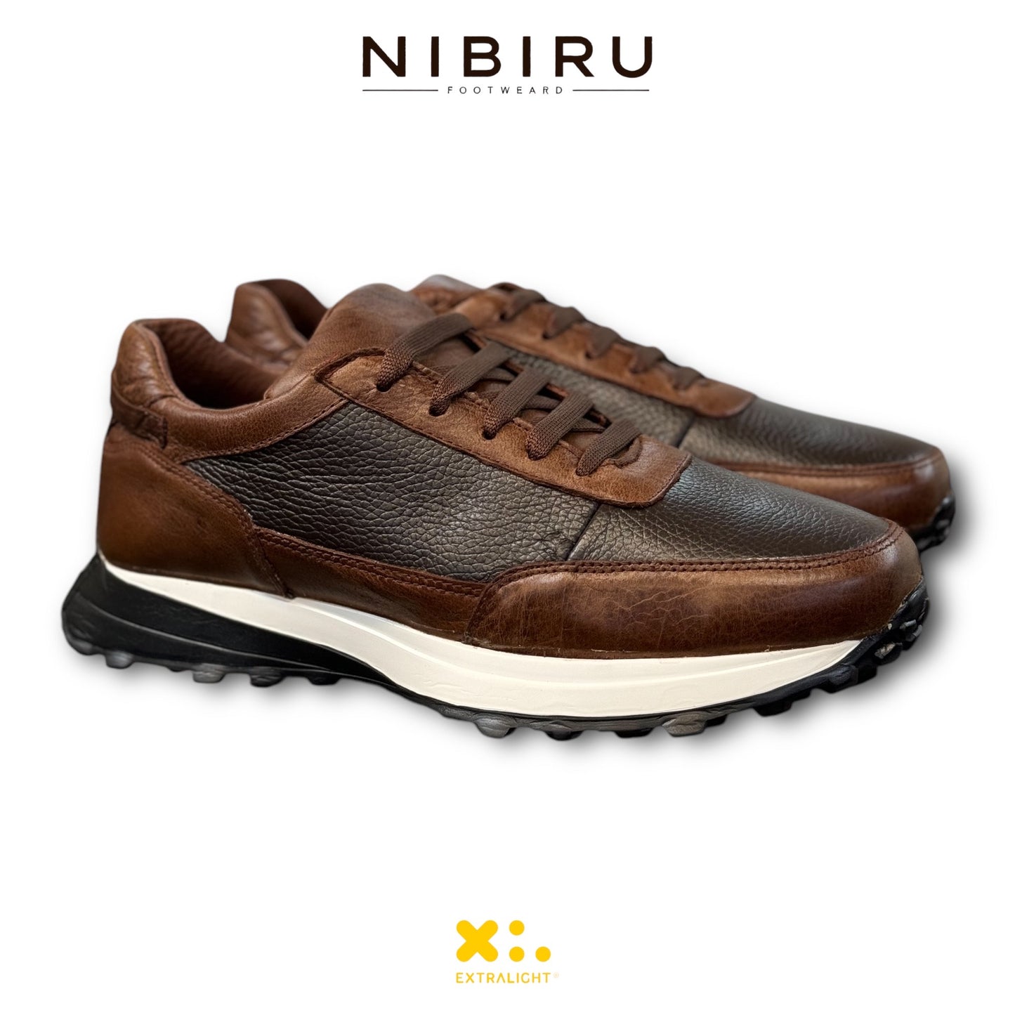 sneaker de piel venado / cafe chocolate  napa tabaco  piel mod 20k suela extraligera