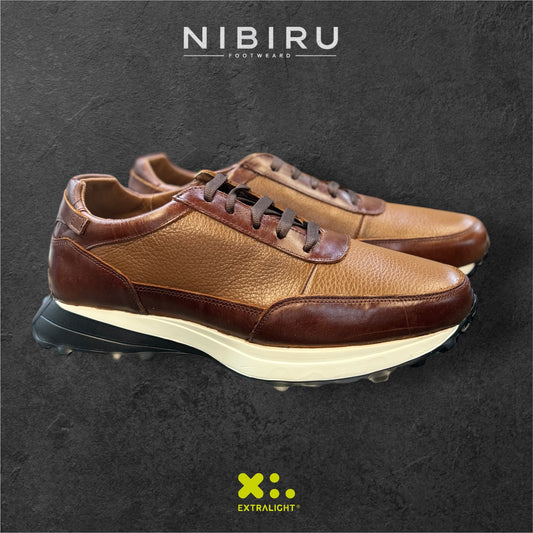 sneaker de piel coñac / venado flother miel mod 20k suela extraligera