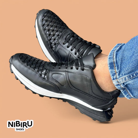 tenis artesanal de piel napa ngo tejido a mano mod 6034