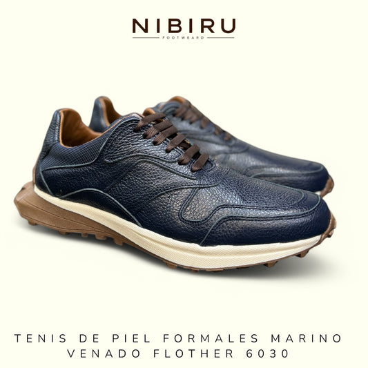 tenis de piel venado flother azul marino mod 6030