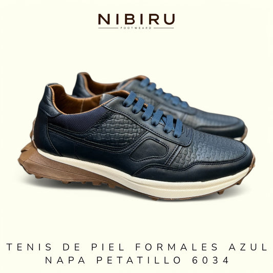 tenis de piel napa azul marino grabado petatillo 6034