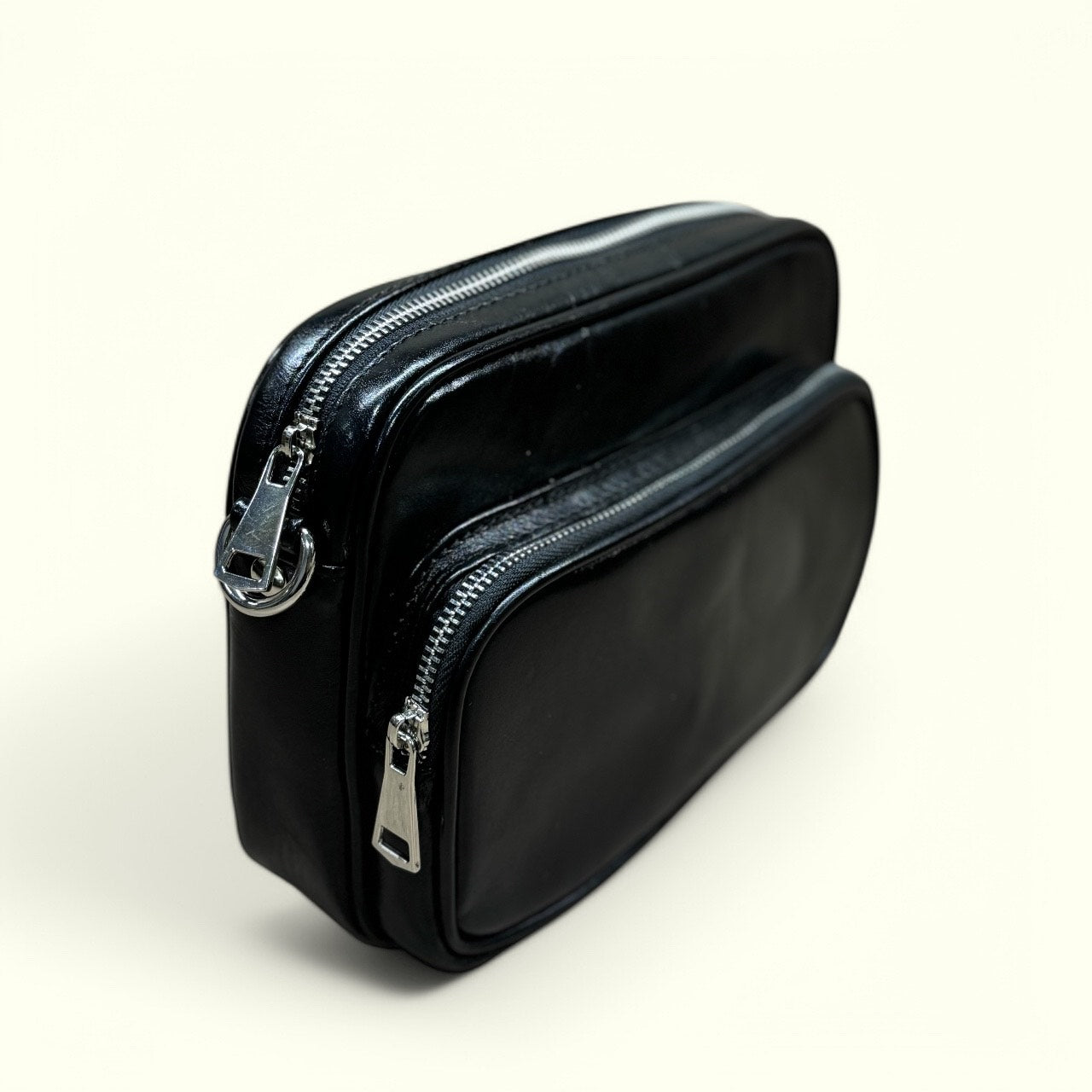 bandolera de piel cuero negro black mod monaco practica y elegante