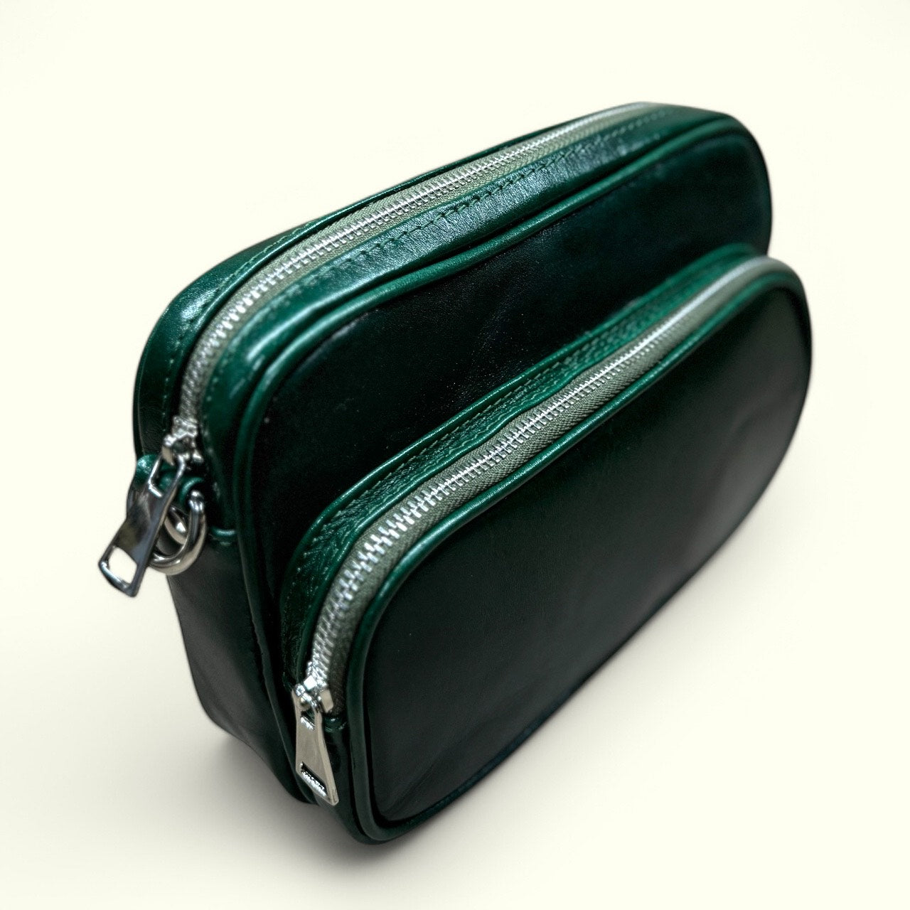 bandolera de piel cuero green olive mod monaco practica y elegante