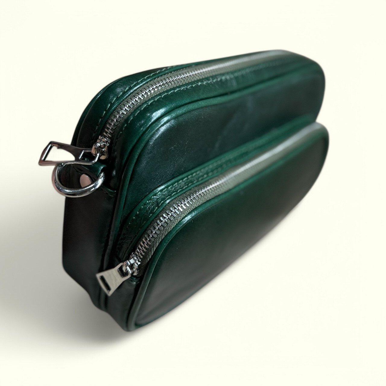 bandolera de piel cuero green olive mod monaco practica y elegante